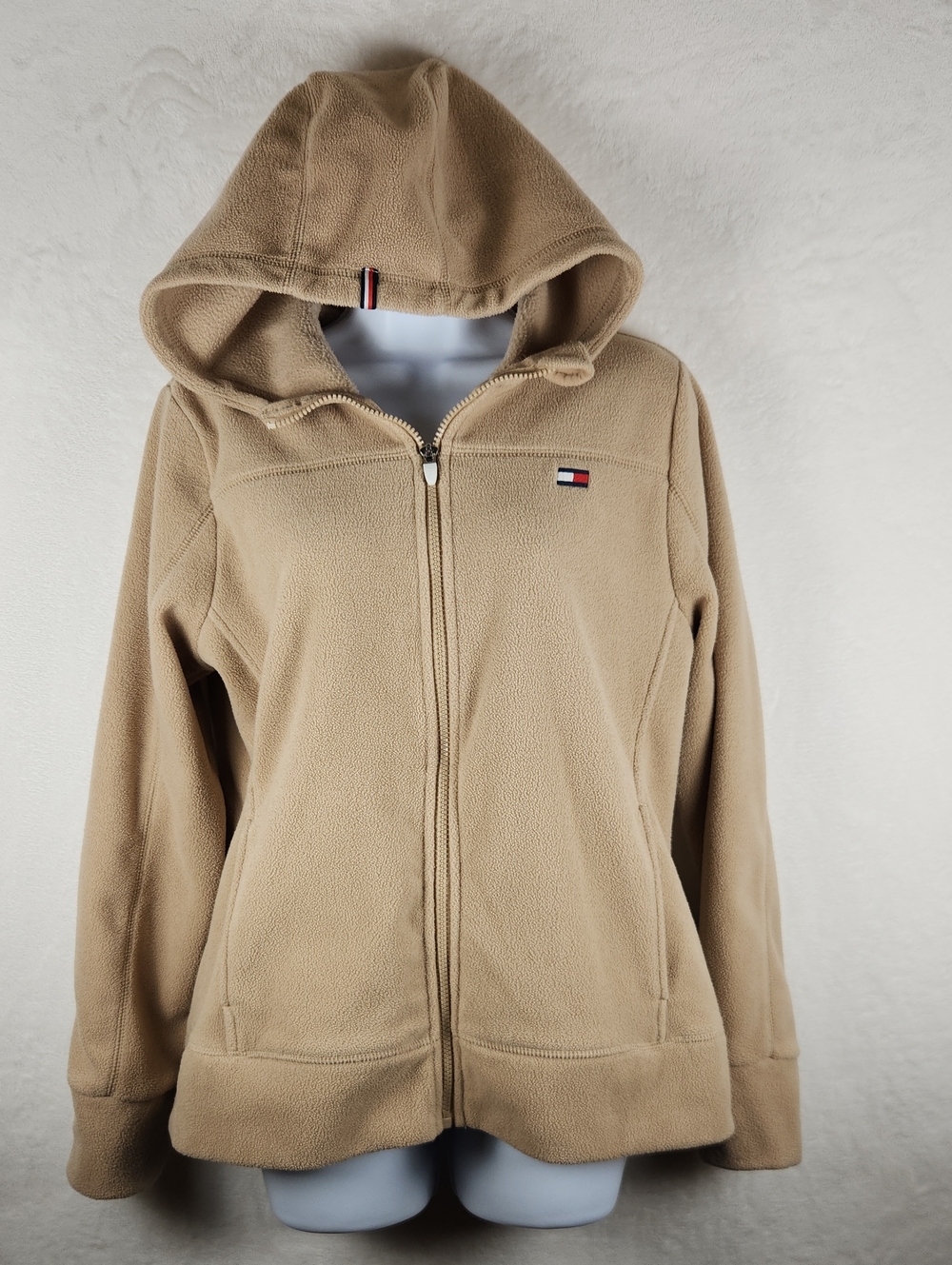 Tommy Hilfiger Beige Zip-Up Fleece Hoodie Size Medium